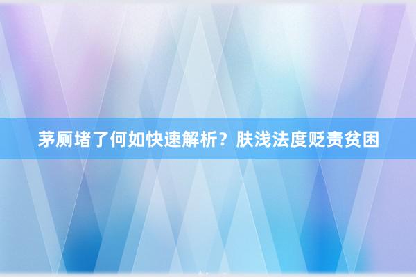 茅厕堵了何如快速解析？肤浅法度贬责贫困